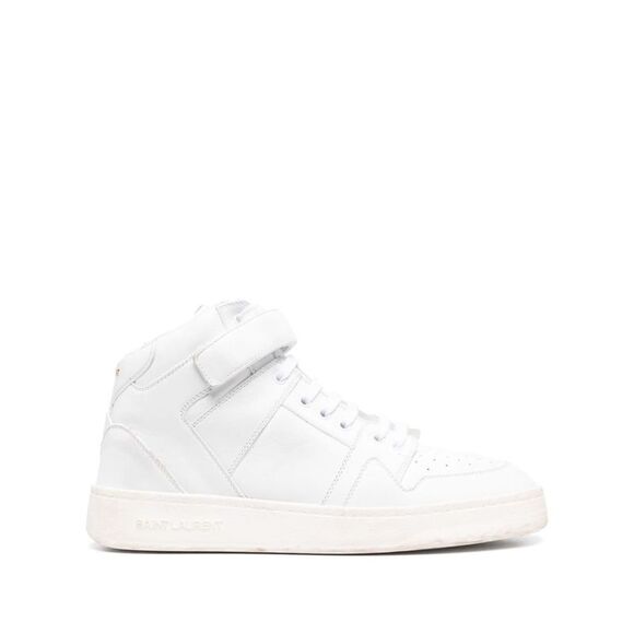 Optical White Leather Sneakers with Gold-Tone Logo Lettering for Men - Picture 1 of 4